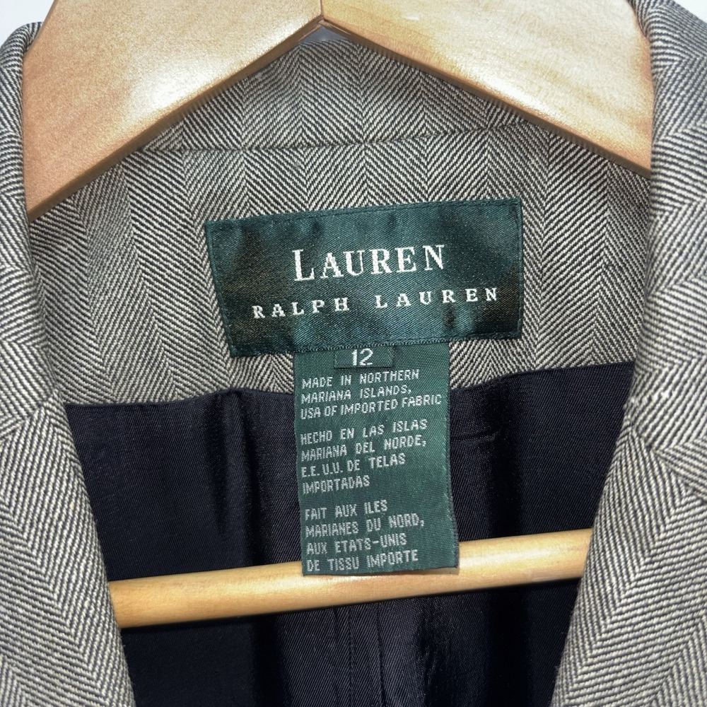 Lauren Ralph Lauren Silk Wool Linen Herringbone Blazer Jacket Women's 12 - Picture 2 of 9